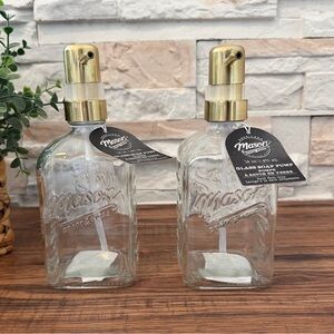 🆕 Set of 2 | Mason Glass Soap Dispensers With Gold Pumps!